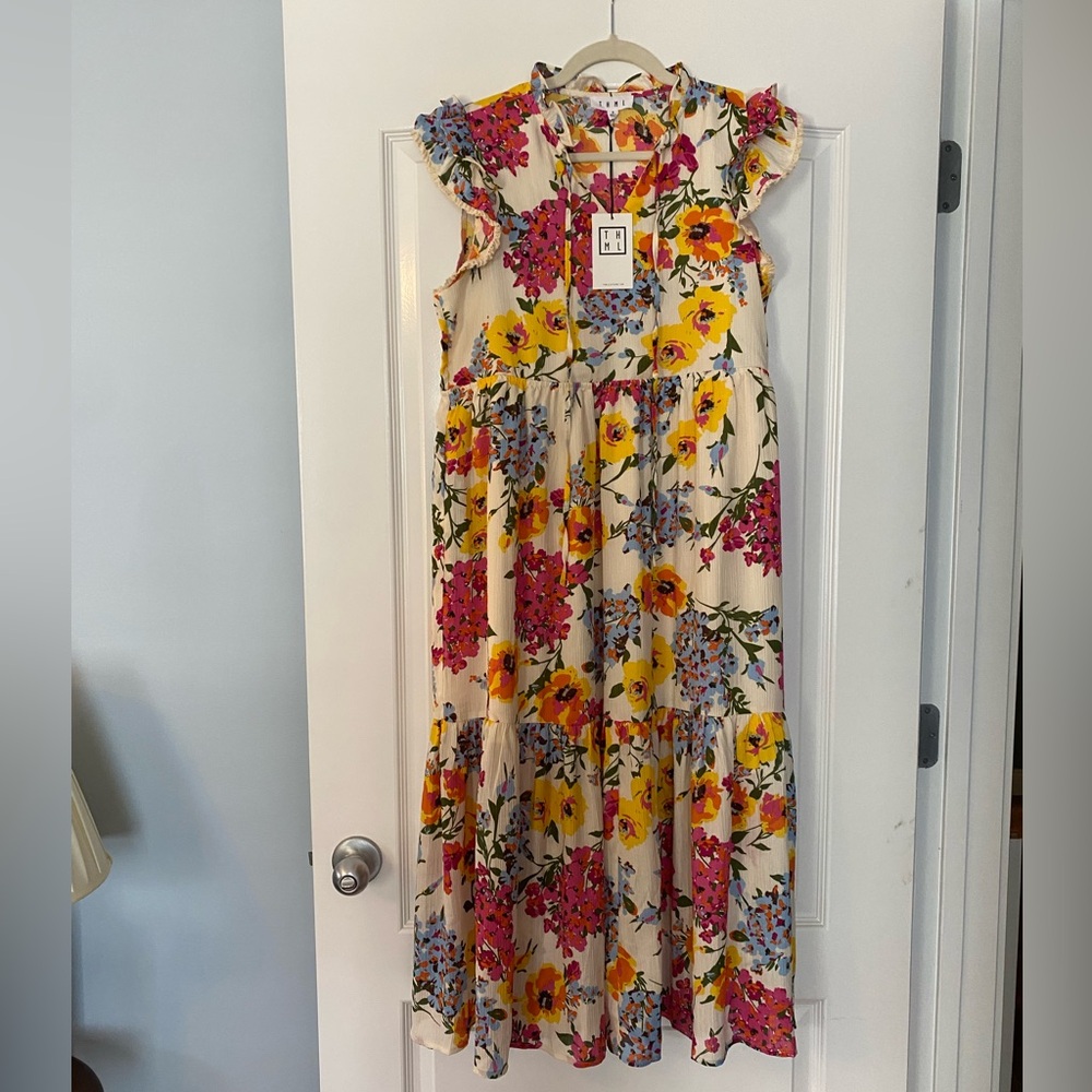 NWT THML Floral Maxi Dress with Ruffle Sleeves